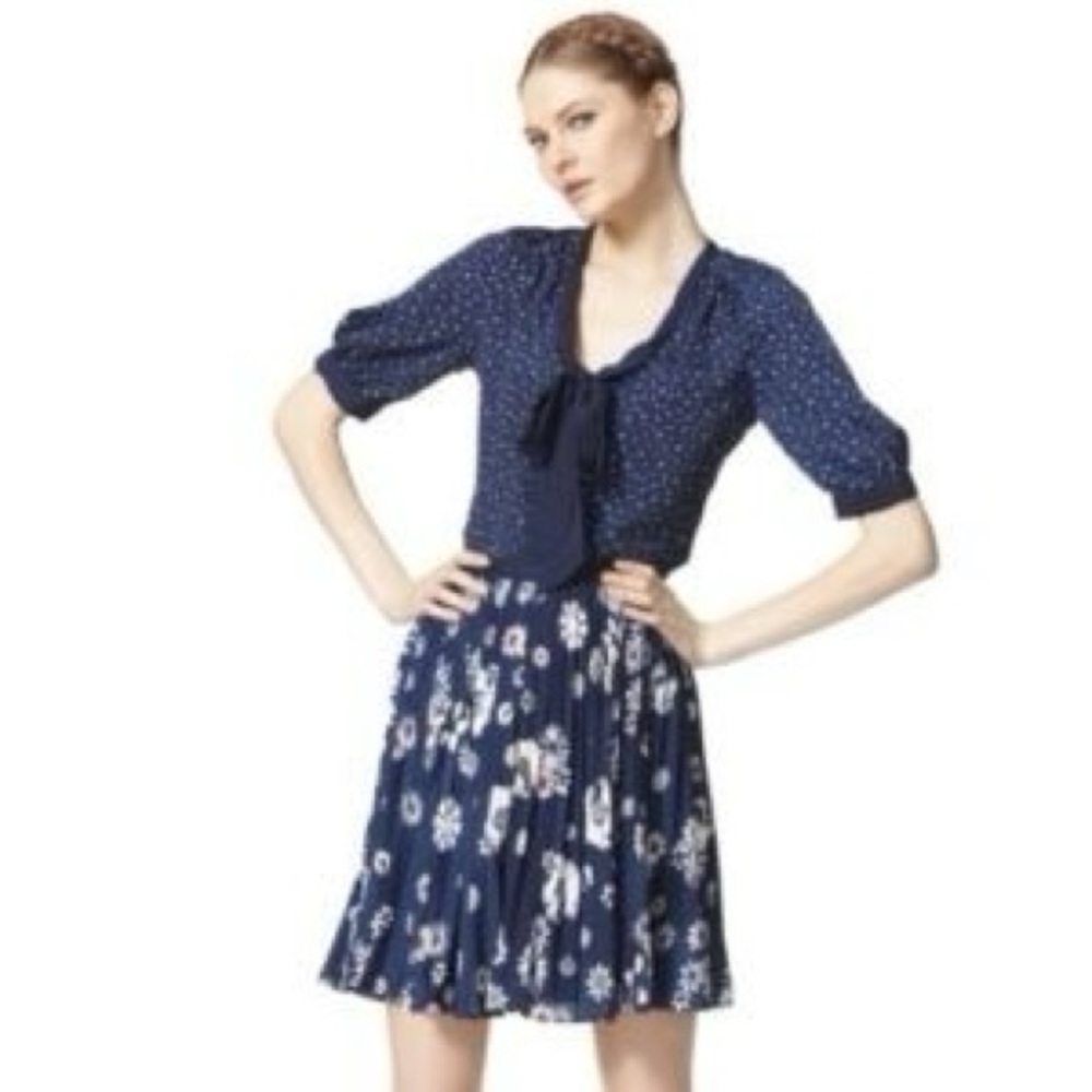 Jason Wu Navy Blue Polka Dot tie-neck blouse small - Picture 1 of 6